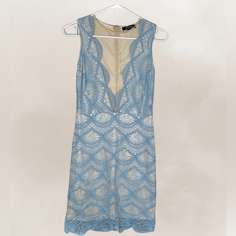 Missguided Blue Lace Illusion Plunge Dress Size 8